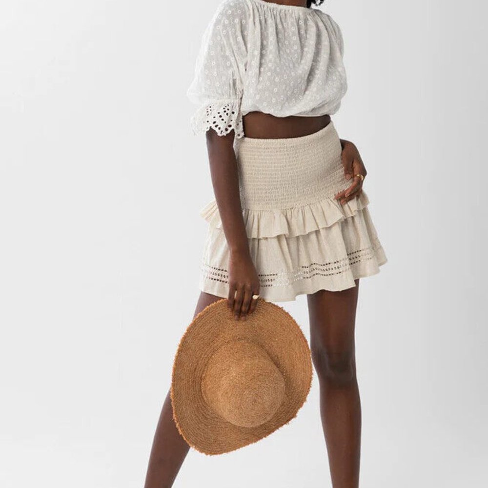 Spell & The Gypsy Collective Lola Ruched Mini Skirt Biscuit Beige Medium H13378 - Picture 12 of 12